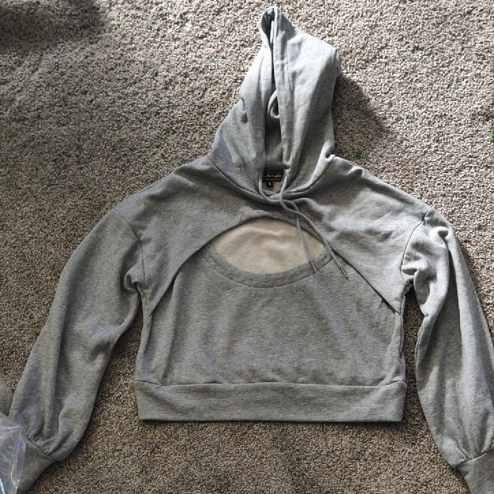Gray Cropped Cut-Out Sweatshirt